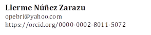 Llerme Núñez Zarazu
opebri@yahoo.com
https://orcid.org/0000-0002-8011-5072
